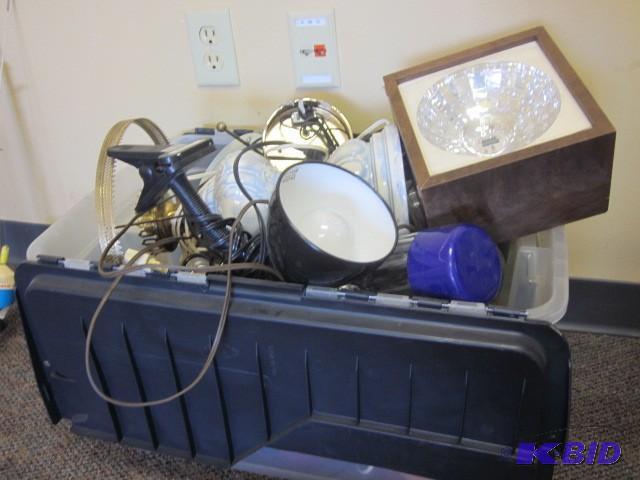 Large bin of lamps, lighting, and s...