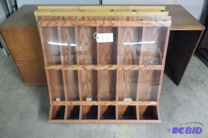 lot 33 image: Oak Storage Cabintet with 6 Bins