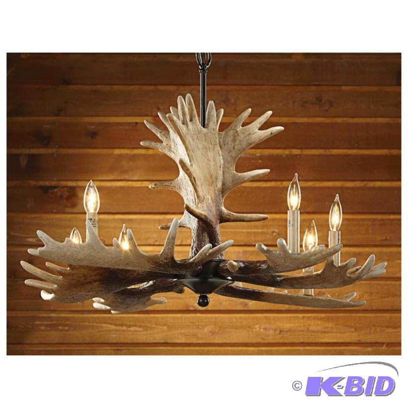 9 Light Moose Antler Chandelier, cr...