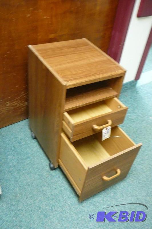 WOODEN FILING CABINET ON CASTERS 14...