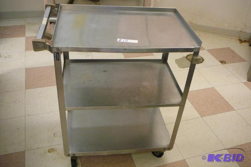 STAINLESS STEEL SERVING CART ON CAS...