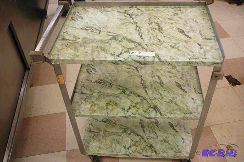 STAINLESS STEEL SERVING CART ON CAS...