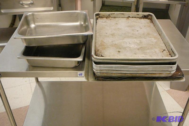 2 STEAM TABLE PANS, 12 COOKIE SHEET...