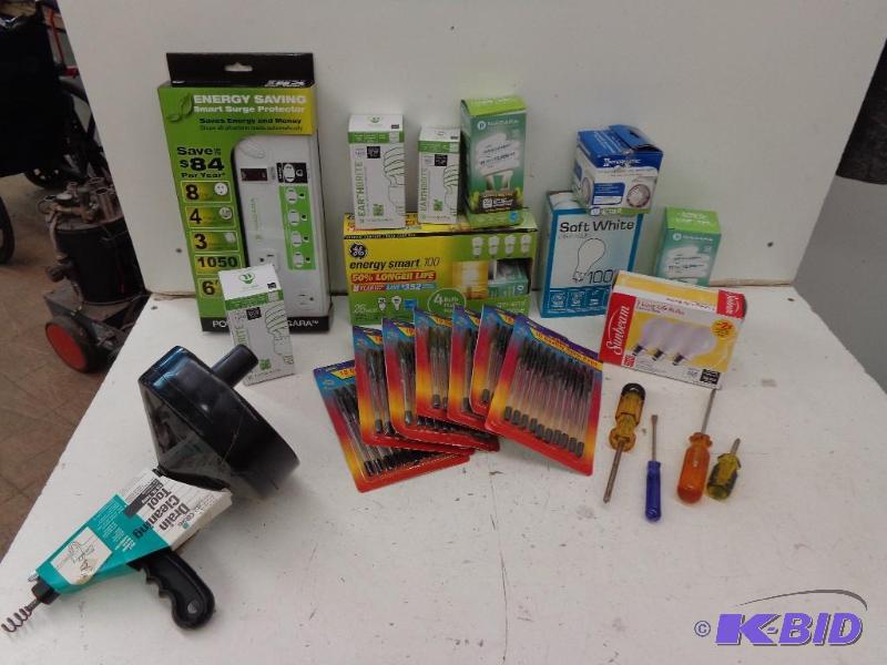 lot 50 image: Drain Snake, Pens, Light Bulbs and ...