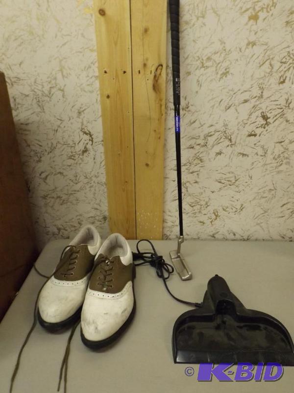Putter, shoes, and practice machine...