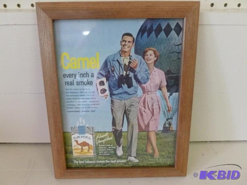 lot 114 image: Vintage Camel wood framed advertise...