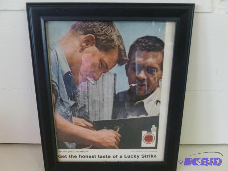 lot 117 image: Vintage Lucky Strike wood framed ad...