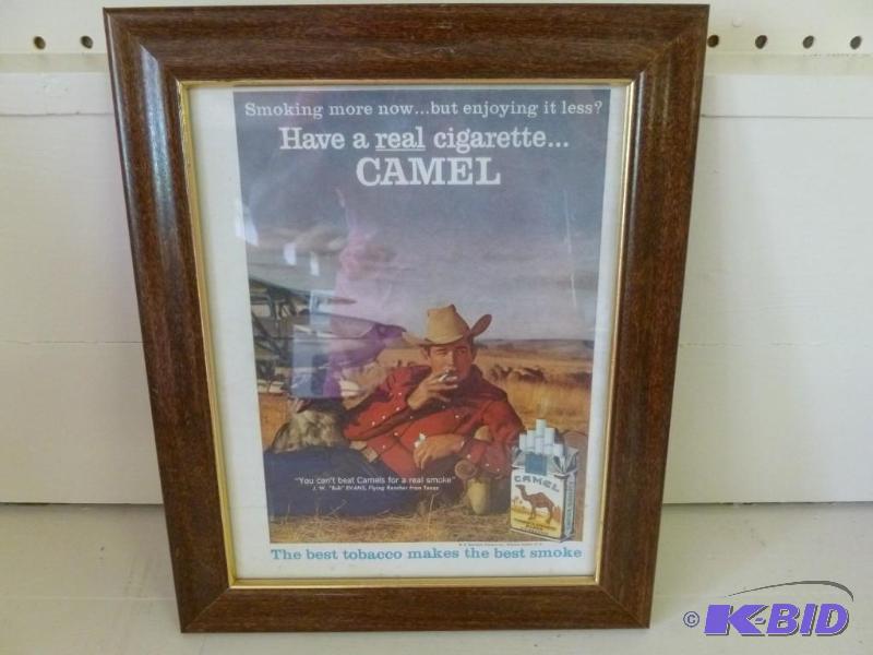 lot 120 image: Vintage Camel wood framed advertise...