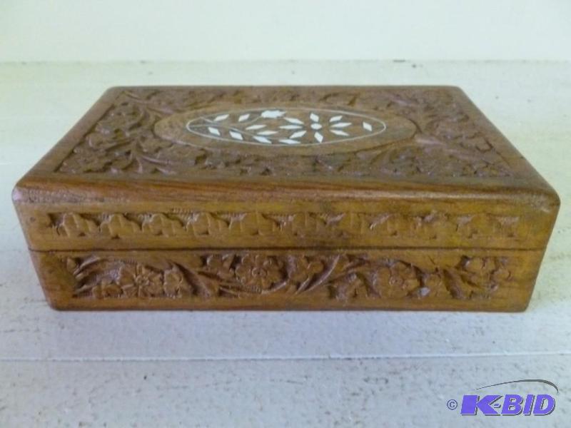 lot 59 image: Beautiful hand carved walnut jewelr...