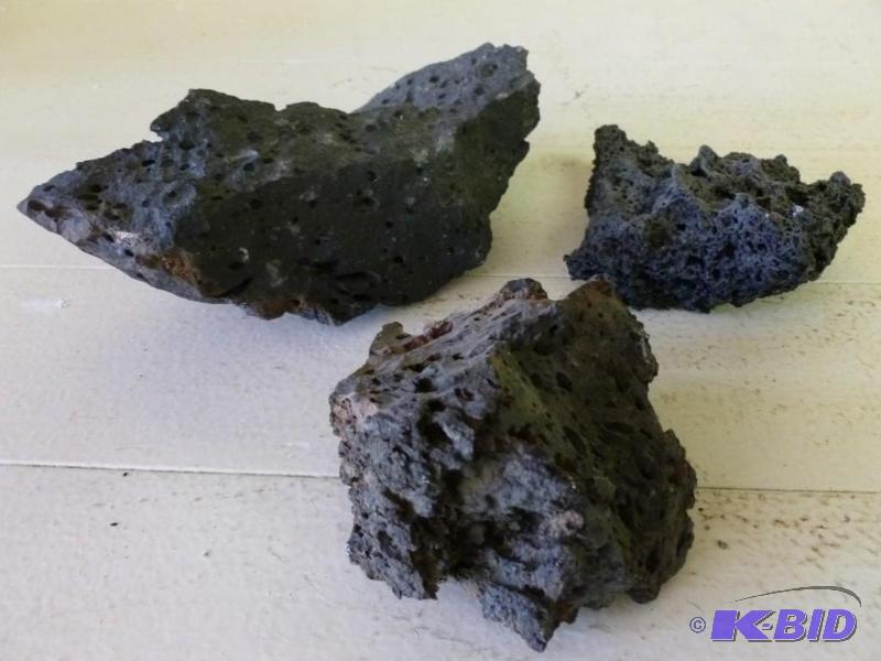 lot 92 image: Lot of three pieces of volcanic roc...