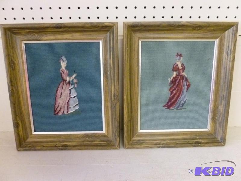 lot 95 image: Lot of two wood framed needle art p...