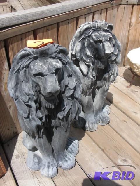 2, HEAVY Cement Cast Lions.. 24 in ...