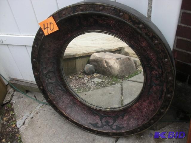 Decorative Round mirror.. Leather a...