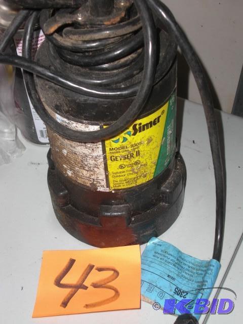 16 H.P. Simer Model 2305 Sump Pump...