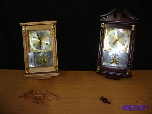lot 24 image: Matching Oak & Cherry Clocks, s...