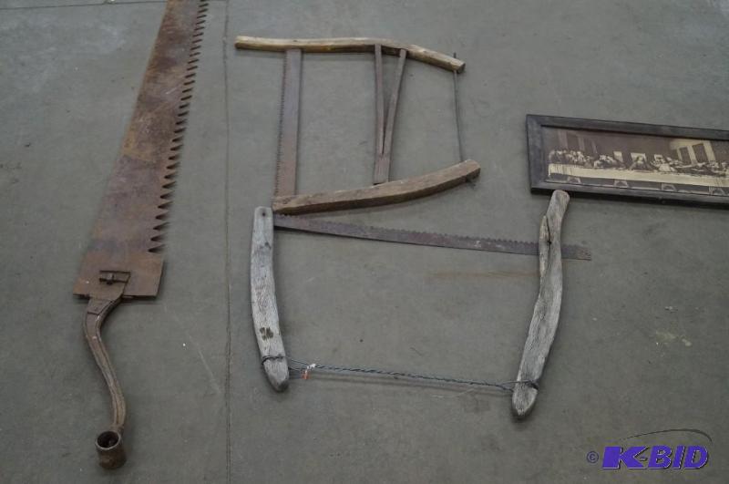 Antique saws, blade and picture