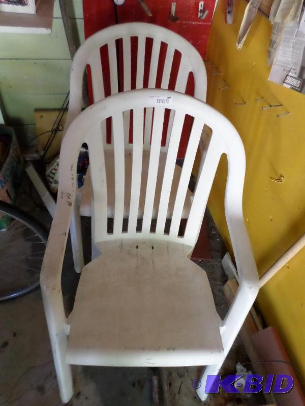 lot 107 image: two white lawn chairs...