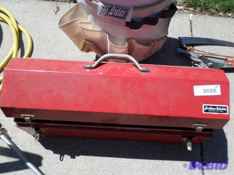 lot 139 image: red tool box with contents inside, ...