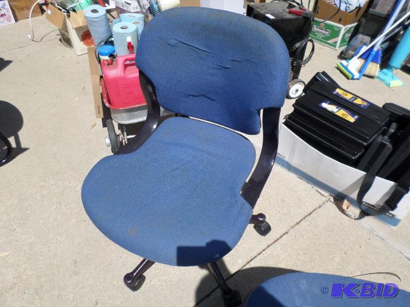 lot 144 image: two blue office chairs (wheels)...