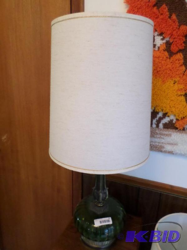 lot 25 image: 2 Green Glass Lamps...