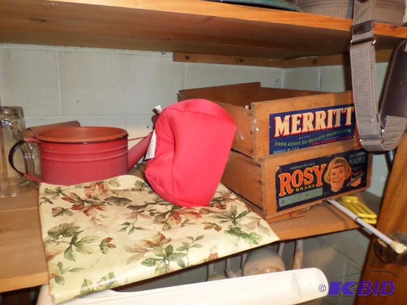 lot 87 image: 2nd shelf down, KERR Mason Jars, cr...