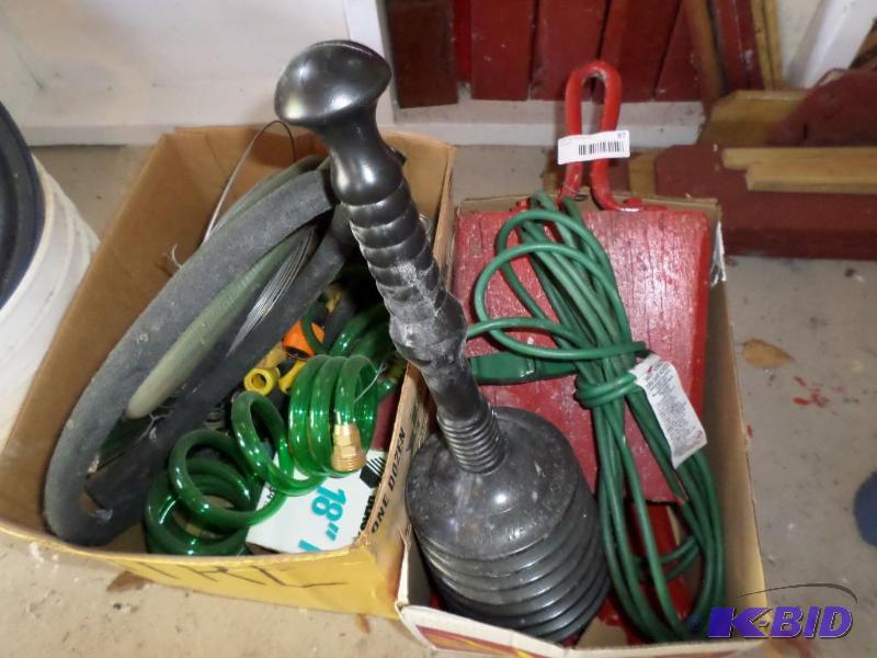 lot 97 image: tire chalk, plunger, extension cord...
