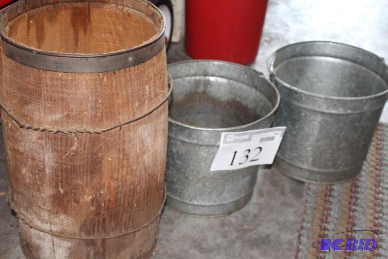 lot 132 image: Lot of (3) Items (2) Metal Buckets...