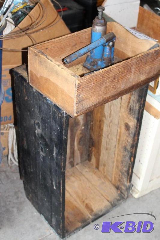 lot 137 image: Wooden Crate with Vintage Car Jack....