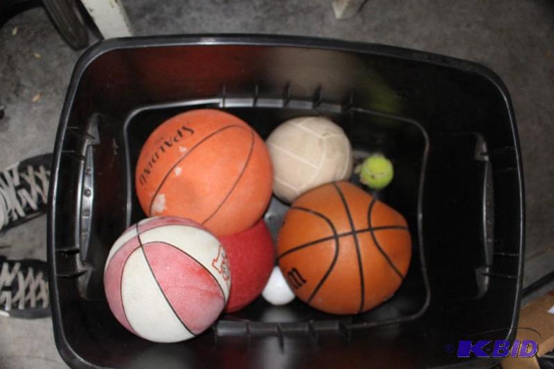 lot 63 image: Tub with Various Balls (Basketball,...