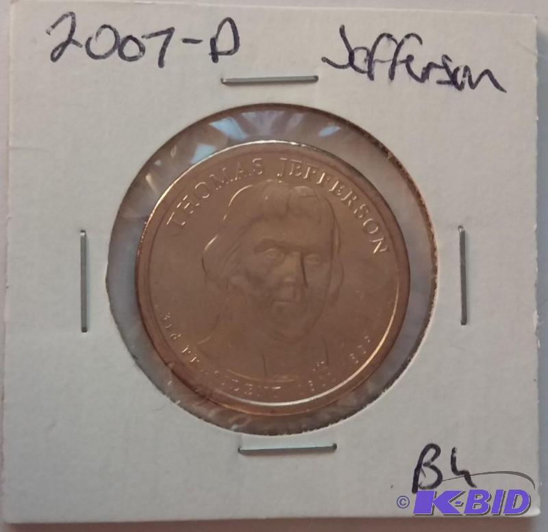 lot 104 image: 2007-D Jefferson One Dollar Coin BU...