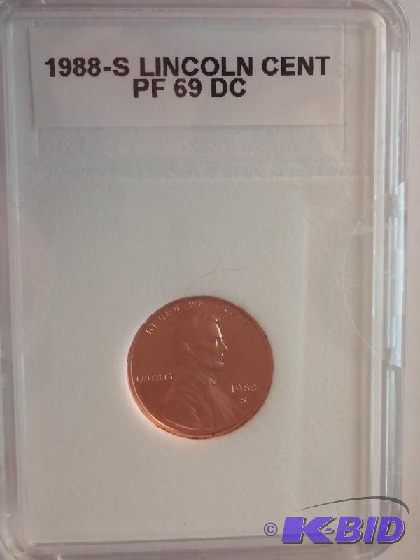 lot 109 image: 1988-S Lincoln One Cent Coin PF 69 ...