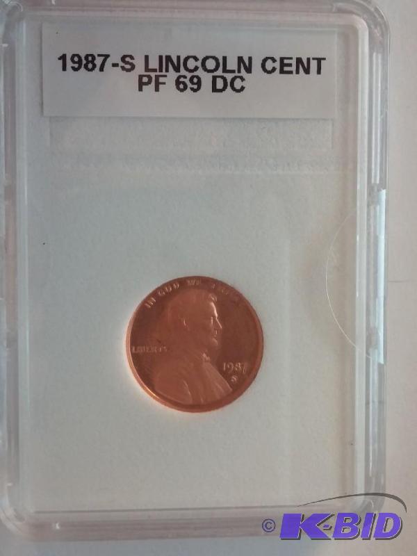 lot 110 image: 1987-S Lincoln One Cent Coin PF 69 ...