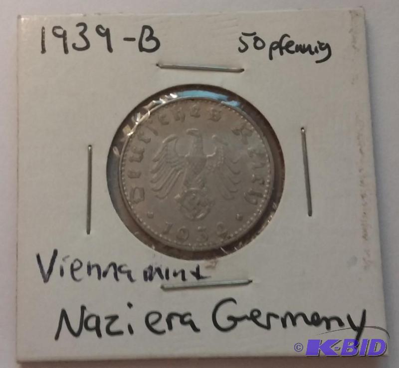 lot 121 image: 1939-B 50 Pfennig Vienna Mint Germa...