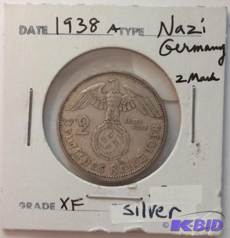 lot 127 image: 1938-A Germany 2 Mark XF Silver...