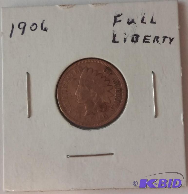 lot 133 image: 1906 Full Liberty Indian Head Cent ...