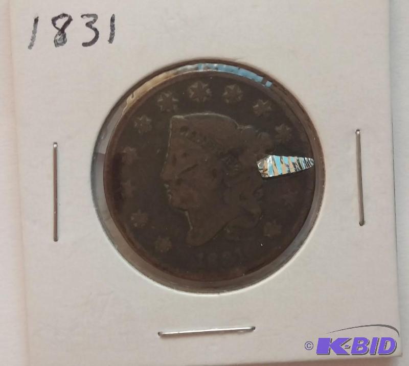 lot 139 image: 1831 One Cent Large Cent Coin...