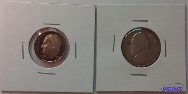 lot 155 image: 1989 s Proof Dime and Nickel proof ...