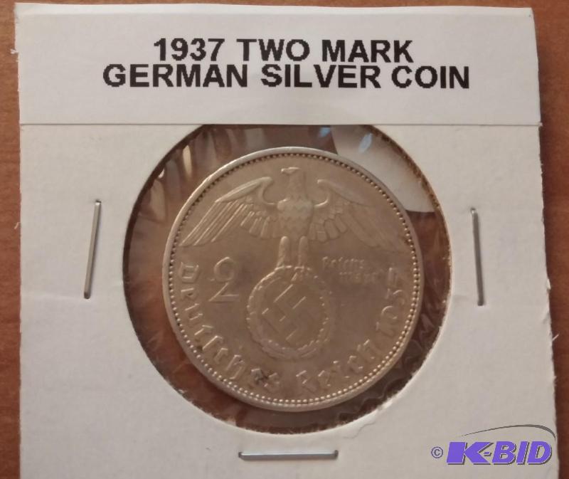 lot 2 image: 1937 German 2 Mark Silver Coin...