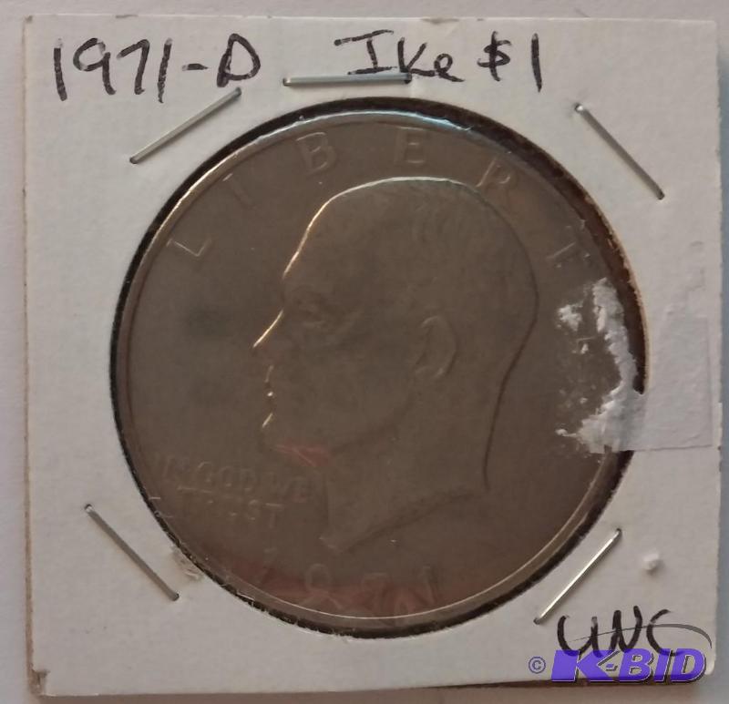 lot 58 image: 1971 D Ike One Dollar Coin UNC...