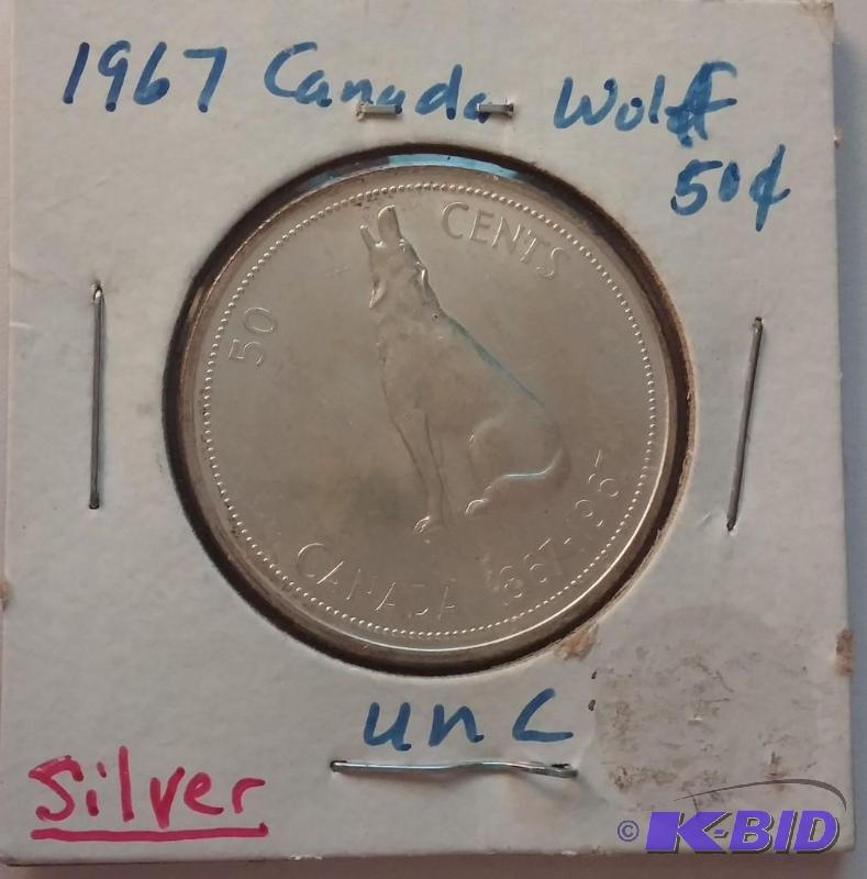 lot 66 image: 1967 Canada Wolf fifty cent coin Si...
