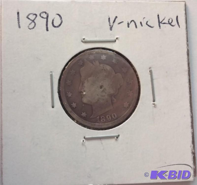 lot 73 image: 1890 V-Nickel Five Cent Coin...