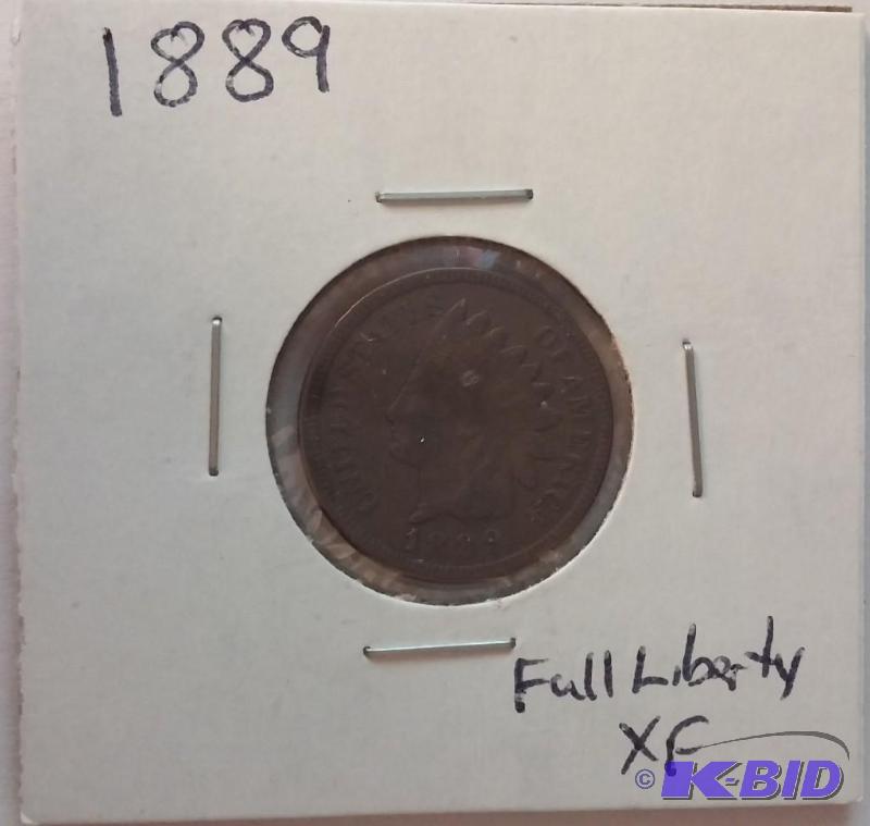 lot 75 image: 1889 Indian Head One Cent Coin Full...