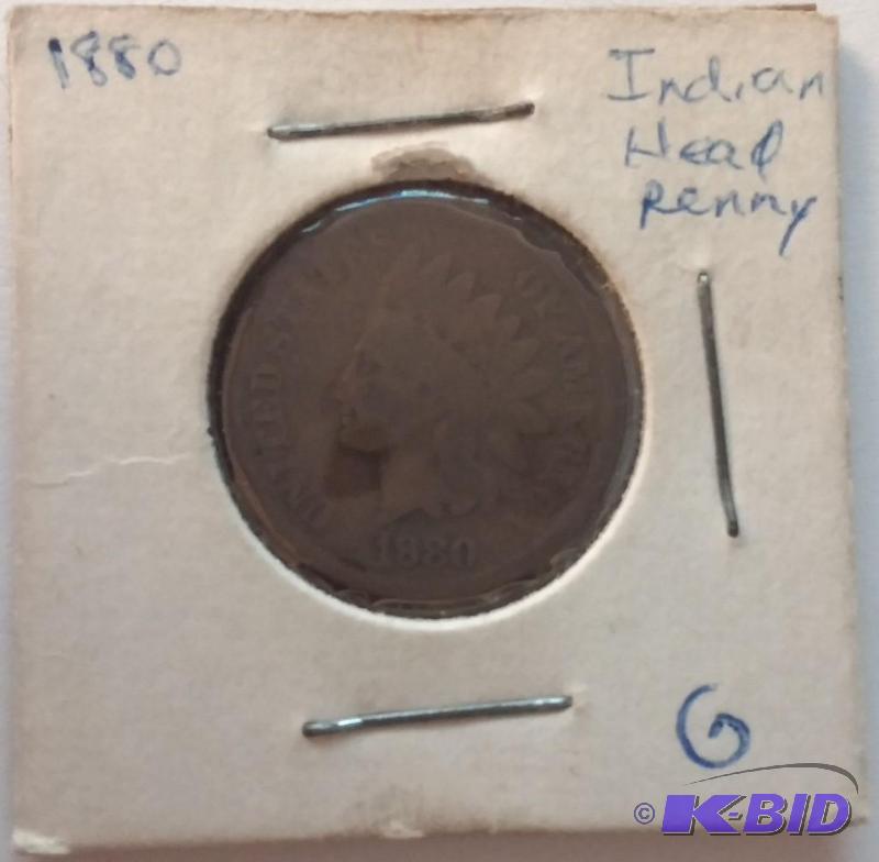 lot 77 image: 1880 Indian Head Penny One Cent Coi...