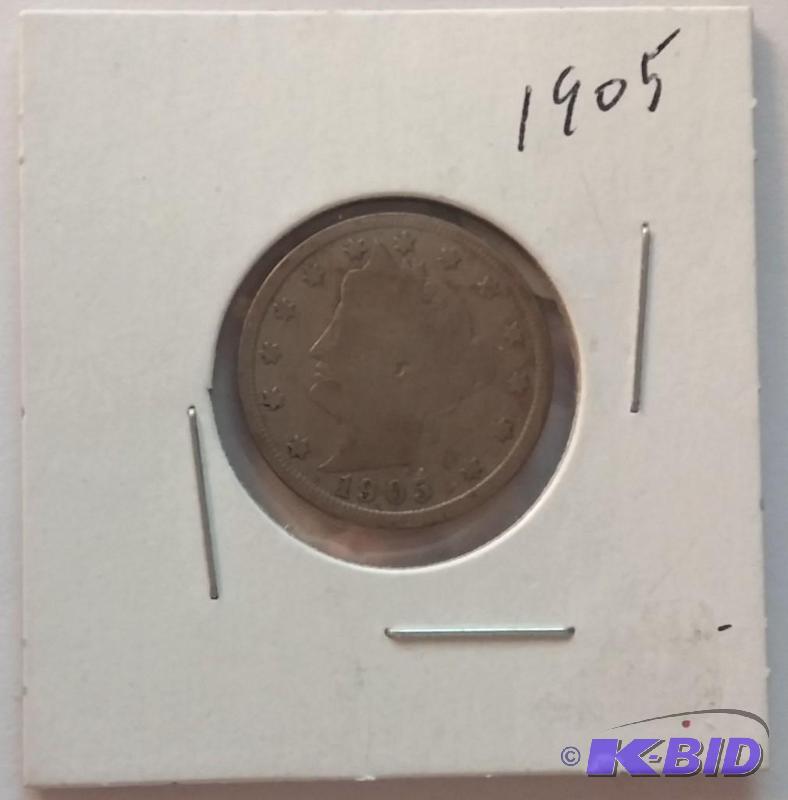 lot 82 image: 1905 Liberty Nickel Five Cent V-Nic...