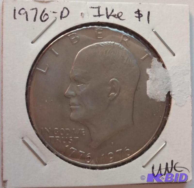 lot 92 image: 1976-D Ike One Dollar Coin UNC...