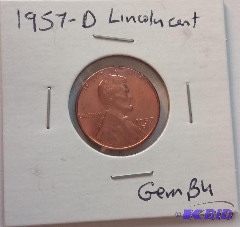 lot 93 image: 1957-D Lincoln Wheat Cent Gem BU...