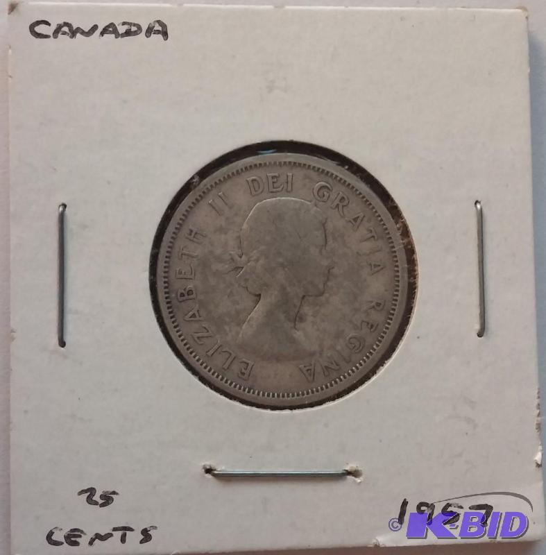 lot 95 image: 1957 Canada Quarter Silver...