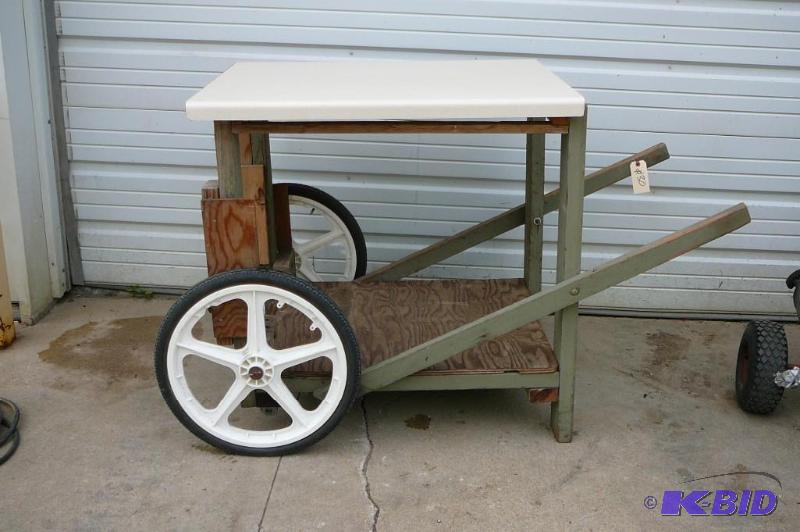 lot 30 image: Wooden cart with wheels and removal...