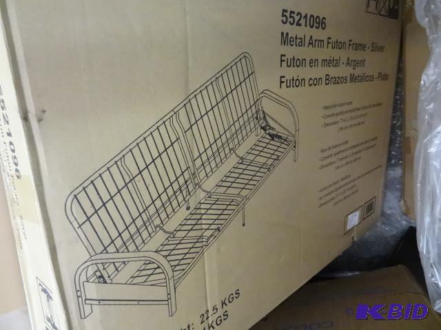 lot 128 image: Metal arm futon frame. Silver...