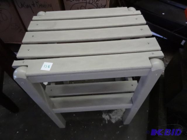 lot 135 image: Outdoor wood bench. 19 x 14 x 23...